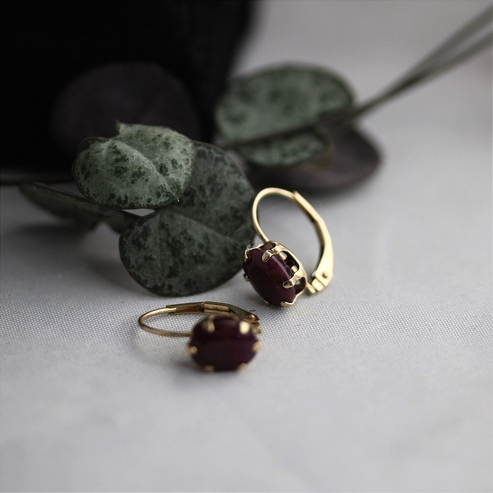 14k Yellow Gold Oval Ruby Leverback Earrings Natural Red Gemstone Fine Jewelry